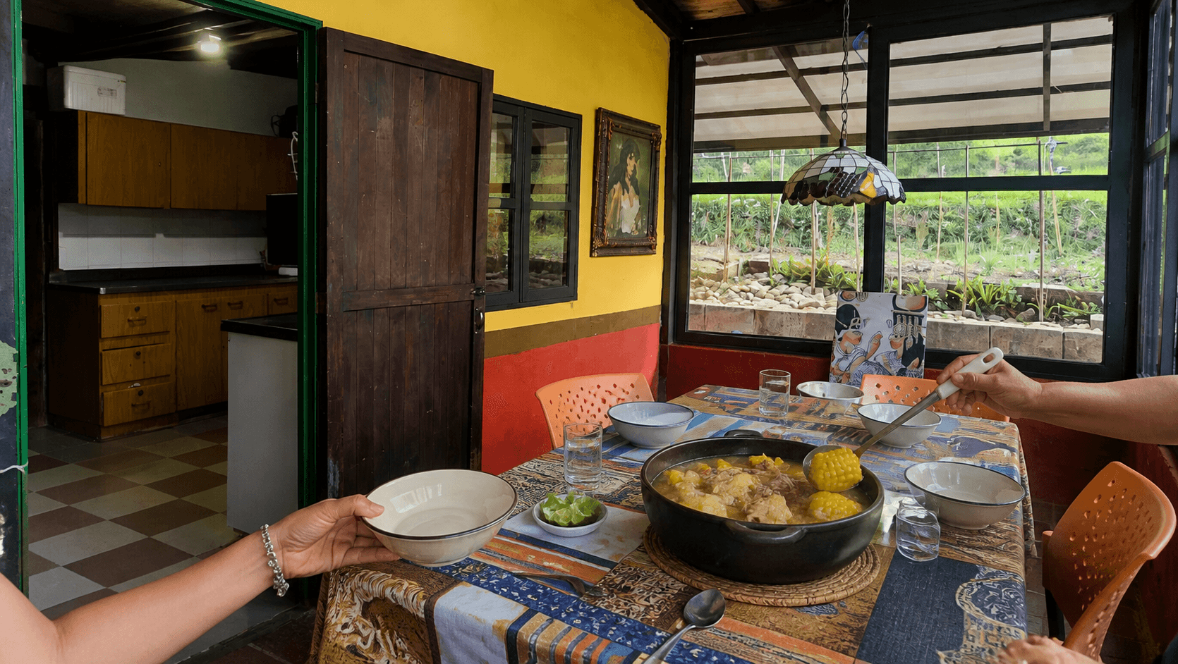 Recreation of a Sunday sancocho table at La Julia